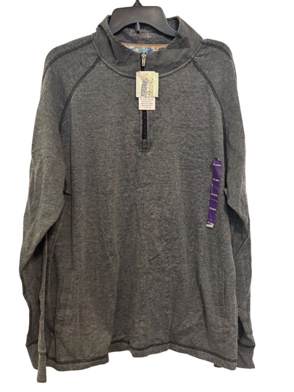 Margaritaville Mens Gray 1/4 Zip Pullover Sweatshirt XXL New With Tags